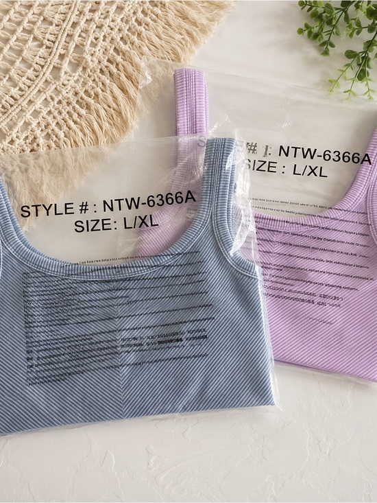 Zenana Outfitters Tops - Zenana 2-Pack Ribbed Seamless Crop Tank Bundle NIP L/XL Lavender & Blue A24